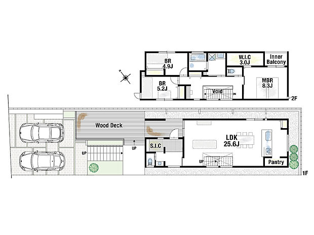 (1号地)、価格6980万円、3LDK、土地面積163.28m2、建物面積110.65m2