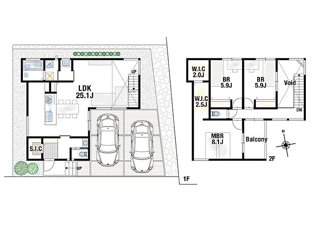 建物プラン例　3LDK、土地価格1,700万円、土地面積136.66m2、建物価格3,280万円、建物面積123.10m2