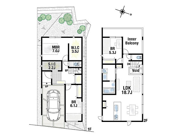 (1号地)、価格5280万円、3LDK、土地面積107.16m2、建物面積124.5m2