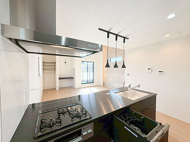 全棟にハイルーフ対応の駐車場を完備し、2階リビングの勾配天井が空間に広がりを。キッチンは収納力と動線に優れ、家事ラク設備が暮らしをスマートに支えます。家族の毎日を快適に包み込む設計です。