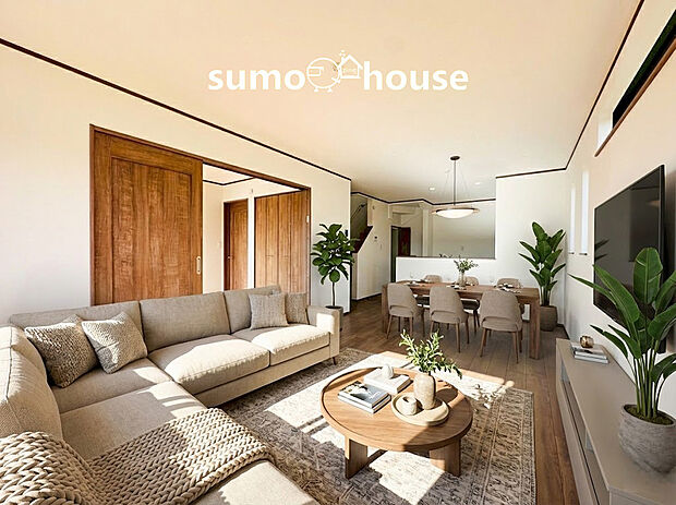 【ポカポカ快適！床暖房付きLDK】17.37帖の広々リビングには足元から優しく暖める床暖房を完備！冬場もエアコンの風を気にせず、家族みんなで床に座ってくつろげます。