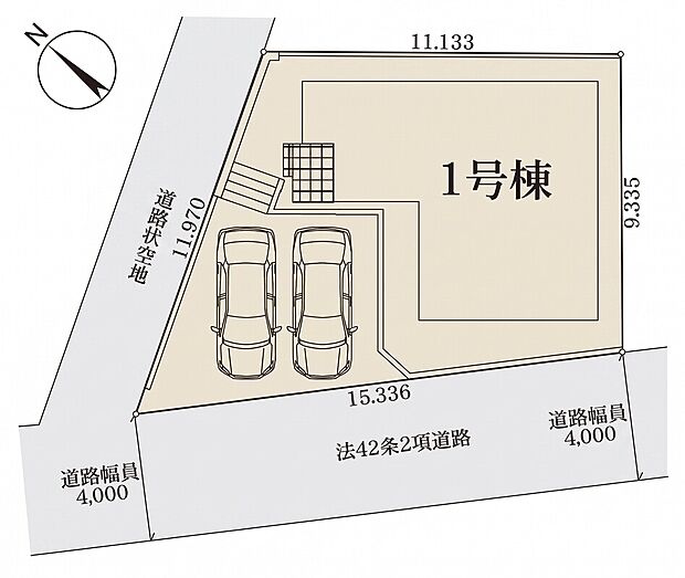 並列2台駐車可能なカースペース（車種によります）。セカンドカー用として、自転車置き場や物置場として、お子様の遊ぶスペースとして、ゆとりある敷地だからこそ可能な多用途にご利用いただけるスペースです。