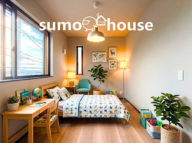 【2面採光の明るい居室】木目調の美しいフローリング材を採用しており、あたたかみのあるリラックス空間です。(家具等はCGです)
