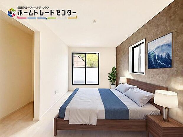 【バーチャルにて家具を配置♪】白を基調とした居室。明るめのフローリングですので、壁紙ともマッチし、お部屋を更に広く見せてくれる効果も。