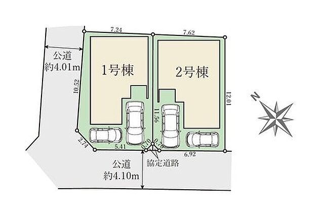 【全体区画図】車2台駐車可能♪