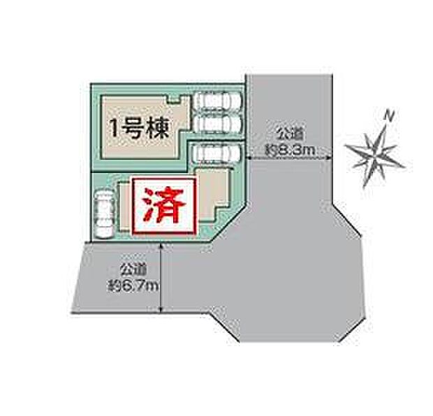 【全体区画図】緑豊かな住宅街！
車２台駐車可能です！