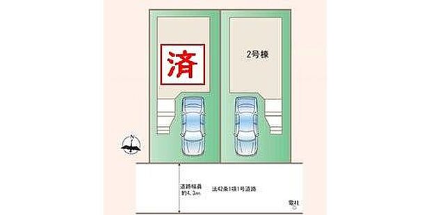 【全体区画図】全2区画。最終1邸になりました!南向きのきれいな形の整形地♪