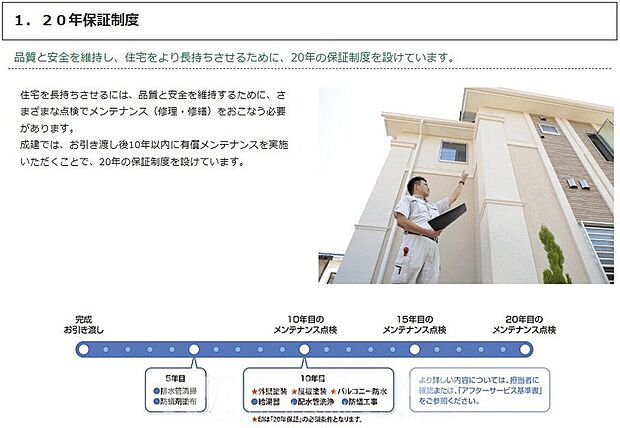 【その他】お引き渡しから最長20年間の長期保証で、いつまでも安心の暮らしをサポート。定期的なメンテナンスで、大切な住まいの品質と安全を守ります。