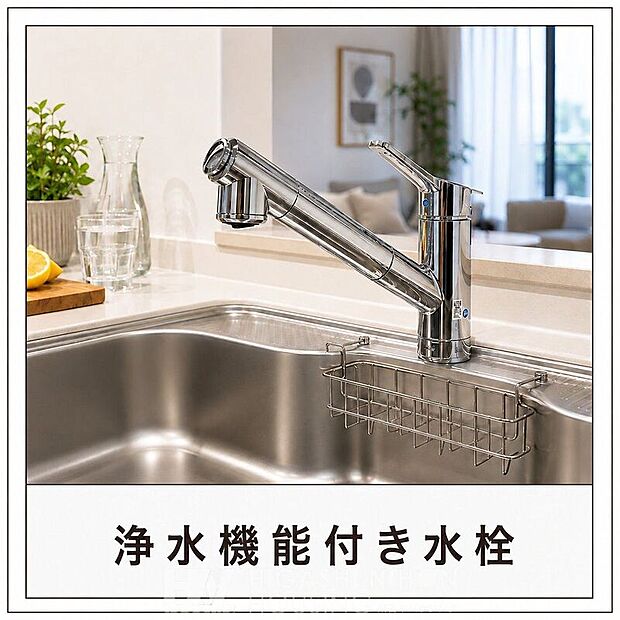 【その他設備】浄水機能付き水栓を採用し、料理や飲み水にも便利。手軽にきれいな水をご利用いただける使い勝手の良い設備です。※掲載画像はイメージであり、実際の設備・仕様・形状とは異なる場合があります。