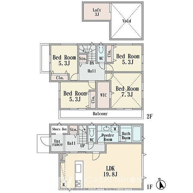 【4LDK】【2号棟】参考プラン間取図
※現況と相違がある場合は現況を優先