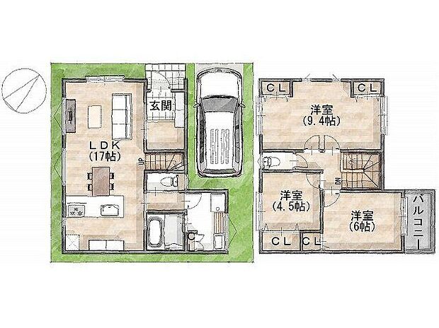 建物プラン間取:3LDK 建物プラン面積:91.08m2 建物プラン価格:2000万円 -