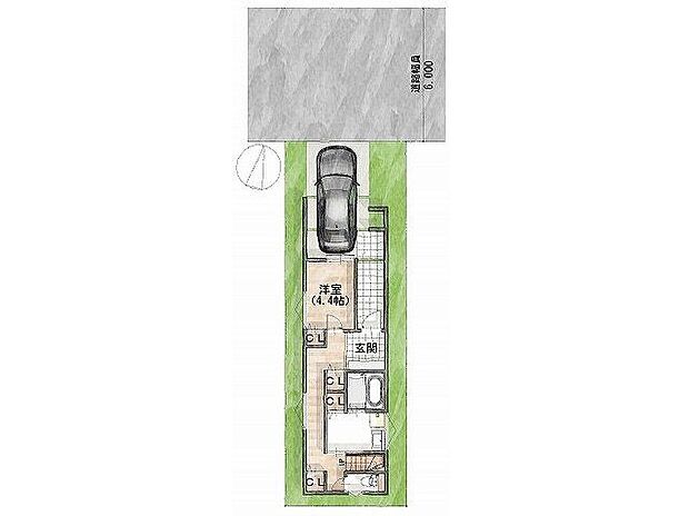 【間取図(平面図)】【区画図】道路:北向き・幅員6m土地面積:80.75平米