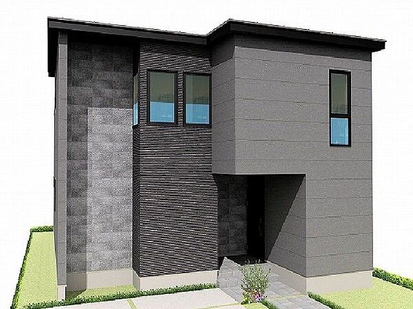 【建物プラン例】重厚感と洗練されたデザインが印象的な外観。街並みに自然と調和しながらも存在感を放つ佇まいです。毎日帰るたびに誇らしい気持ちになれる、永く愛せる住まいとなっています。