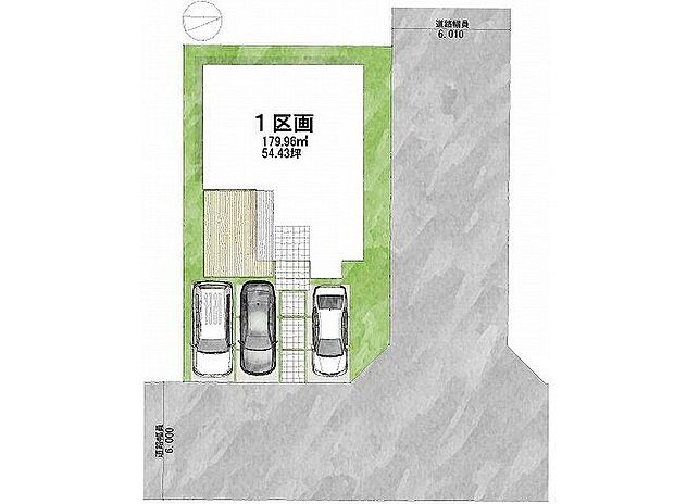 【間取図（平面図）】【区画図】道路：北向き・幅員6.01m：東向き・幅員6m土地面積：179.96平米