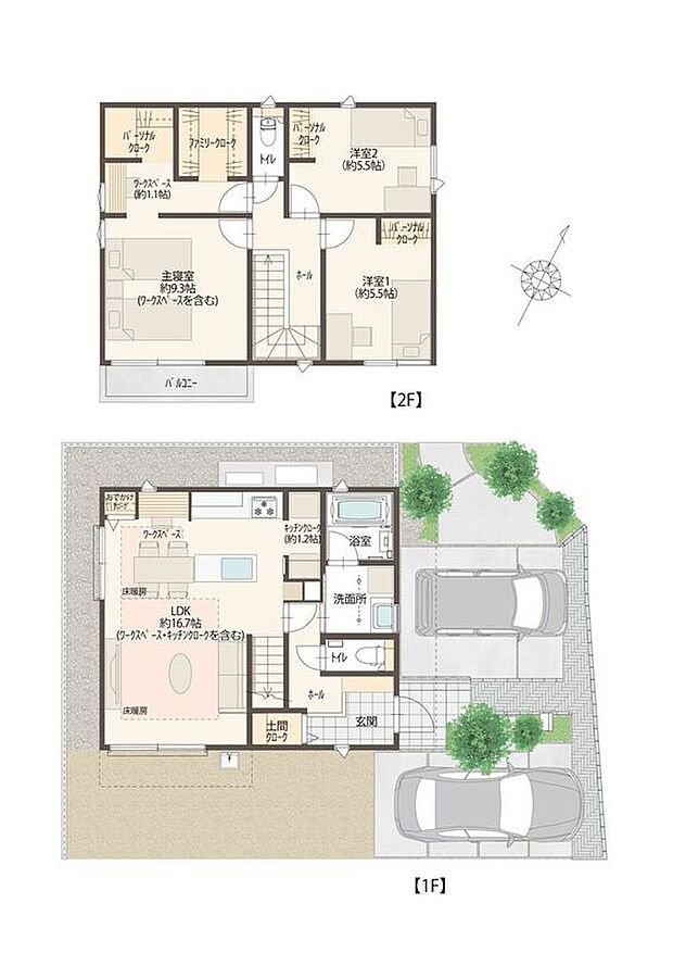 【3LDK】収納豊富な間取り。土がついたものの収納場所として土間クロークを確保。靴だけでなくコートやかばんも収納すれば、外の汚れを持ち込まず、リビングもキレイなままに。アウトドア用品の収納にも便利です。