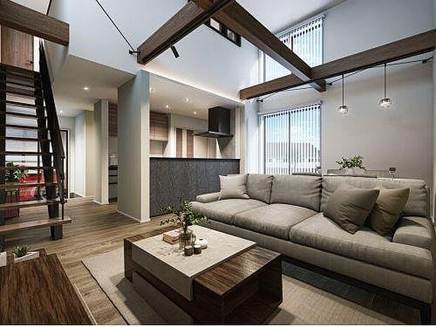 No.1のリビング
開放感あるシースルー階段とお気に入りの愛車がインテリアになる邸宅