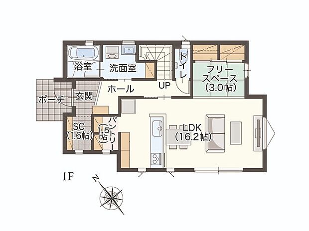 【3LDK+フリースペース】1階間取り図