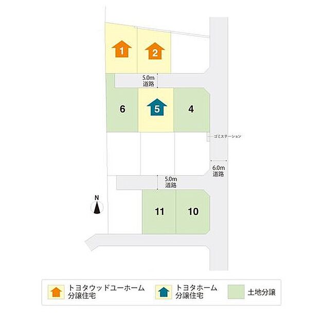 【区画図】全12区画、分譲地内道路幅6mの分譲地。