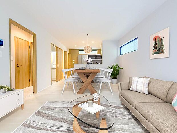 1号棟【LDK15帖】忙しい朝でも家族揃って食事をしたいゆとりあるダイニングスペース。