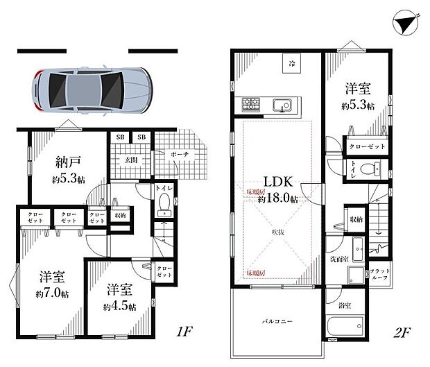 【4LDK】暮らしの快適性・居心地の良い住空間設計です。リビングを中心に、ご家族皆様が充実の暮らしをお送りいただけるプランニングです。