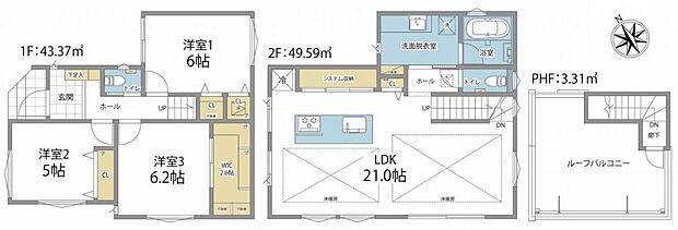【3LDK】暮らしの快適性・居心地の良い住空間設計です。リビングを中心に、ご家族皆様が充実の暮らしをお送りいただけるプランニングです。