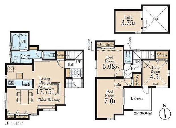 【3LDK】【1号棟 間取図 建物面積:80.18m2】