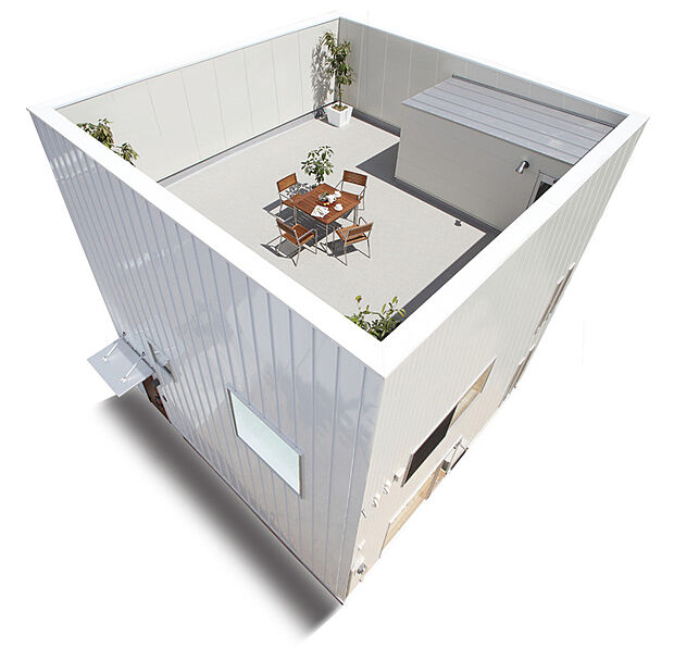 【ZERO-CUBE参考プラン(SKYBALCONY)】外とゆるやかにつながる開放的な空間が魅力の「ZERO-CUBE+SKY BALCONY」。リビングから続くバルコニーは、洗濯や家事動線としての使いやすさはもちろん、外の空気を感じながら過ごせる心地よい場所に。テーブルやチェアを置けば、ちょっとしたカフェスペースとしても活用できます。日常に外の心地よさを取り入れ、暮らしにゆとりと楽しみをプラスする住まいです。