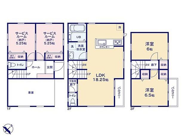 (1号棟)、価格6580万円、2LDK+2S、土地面積72.25m2、建物面積109.35m2

