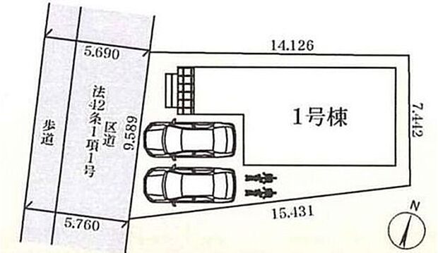 ≪全体区画図≫カースペース2台分完備！（※車種による）前道路幅5.7ｍで駐車楽々◎