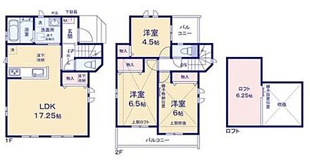 広々17.25帖のLDK！対面キッチンからはLDK全体を見渡せます♪家事を手助けする食洗機付システムキッチン採用♪嵩張る荷物をたっぷり収納できるロフト付き♪バルコニーが2面あるので大量のお洗濯ものも安心♪ 