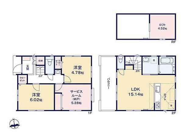【2LDK+S】◇対面キッチン＆リビング階段採用！ご家族の会話が自然に生まれる設計です♪
◇全居室収納完備！お部屋がスッキリ片付きます♪
◇4.5帖の便利に使えるロフト付♪