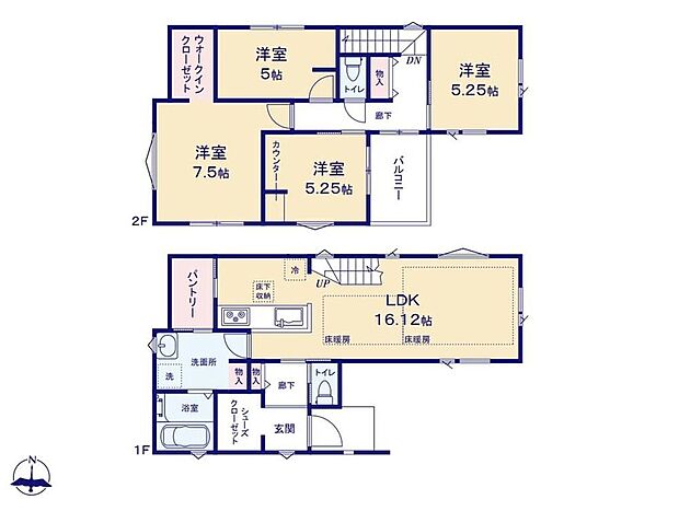 【4LDK】玄関には大容量のシューズインクローク採用で、アウトドア品やベビーカーの収納にも大活躍◎キッチン裏には買い置きにも便利なパントリーを設置し、ごちゃつきがちなキッチンもスッキリ空間を保てます♪