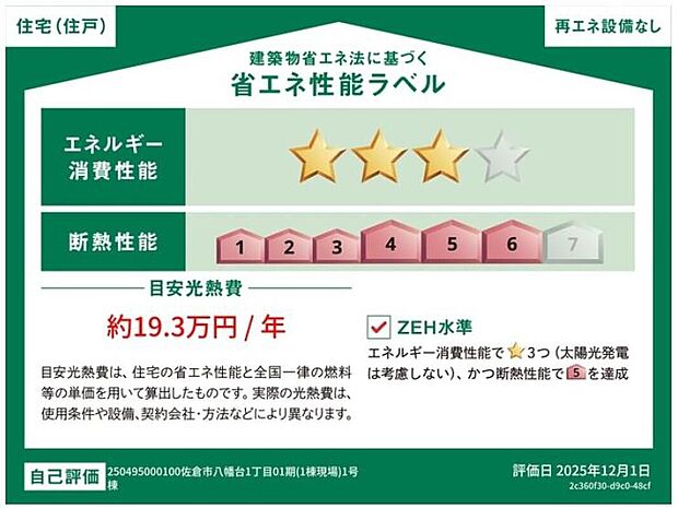 ZEH水準を満たした、省エネ性能に優れた物件です。　光熱費を抑えて暮らすことができるだけでなく、「熱の入りにくさ・逃げにくさ」という観点でも影響を受けにくい建物のため、長く快適にお過ごしいただけます♪