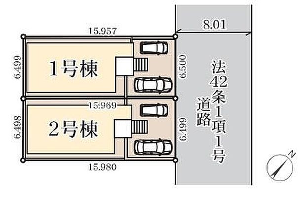 ≪全体区画図≫
北東8.01m公道に接道
カースペース有♪