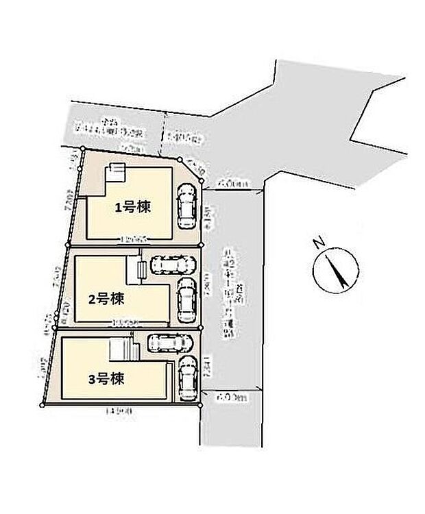 ≪全体区画図≫北東側4.4ｍ公道、南東側5.98ｍ私道に接道カースペース1～2台（車種による）