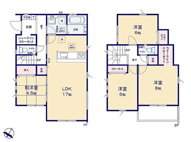 【4LDK】２面採光の広々リビングには、藺草の香る和洋室付きです♪
玄関にはゆとりあるSIC付き♪寝室には大容量のWIC完備で季節物のお洋服もたっぷり収納できます！