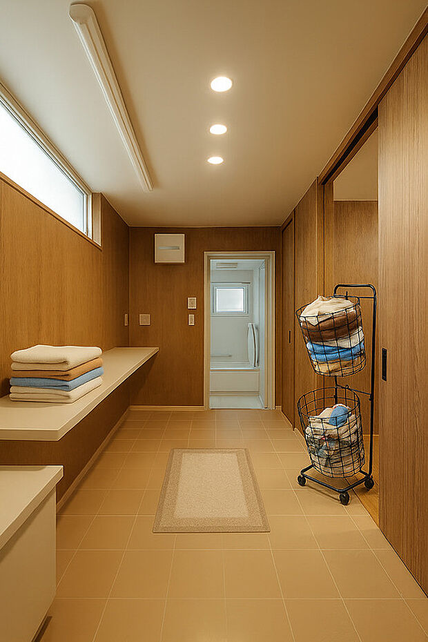 洗面脱衣室は4帖と広めに設計