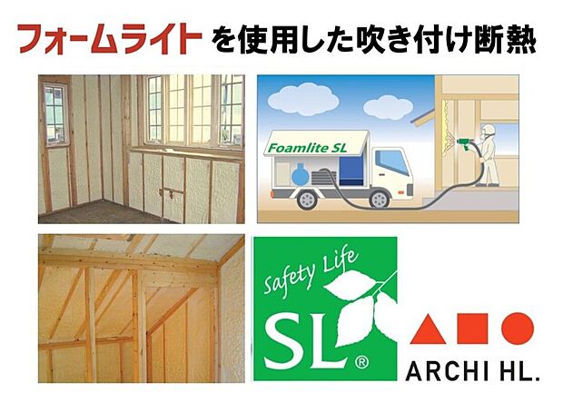 【【 吹付断熱 】】「マシュマロ断熱」と呼ばれ、どんな形状や厚み、細部にも隙間なく密着。高度な断熱・気密化により、温度差の少ない快適空間になることで暖房費・冷房費用のコストダウンが期待できます。