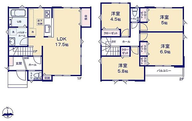 (1号棟)、価格5799万円、4LDK、土地面積107.99m2、建物面積94.39m2