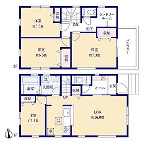 ランドリールームを備え、雨の日の部屋干しに便利◎
リビングに部屋干ししないので、雑多な雰囲気を感じさせません☆
家族の帰宅がわかるリビングイン階段を採用。 