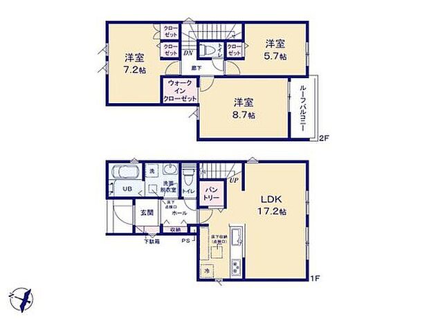 【3LDK】☆太陽光発電設備搭載☆
キッチンにはキッチン家電や食材を収納
できるパントリー付き♪主寝室にはWICを備え、
収納設備が充実の間取りです！
