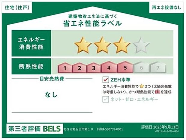 【【省エネ性能ラベル】】こちらの物件はZEH水準を満たした、省エネ性能に優れた物件です。　光熱費を抑えて暮らすことができるだけでなく、「熱の入りにくさ・逃げにくさ」という観点でも影響を受けにくい建物のため、長く快適にお過ごしいただけます♪　※本ラベルは特定の住戸の性能を示すものであり、全ての住戸の性能を示すものではありません。