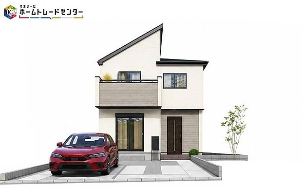 【完成予想図(外観)】【１号棟】
閑静な住宅地で子育て家族にピッタリ。毎日のお散歩も快適な緑に恵まれたエリアで、自然に包まれた穏やかな暮らしを実現するための、ゆとりある住環境が整っています！