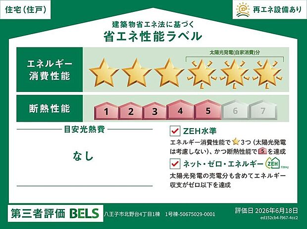 【【省エネ性能ラベル】】こちらの物件はZEH水準を満たした、省エネ性能に優れた物件です。 光熱費を抑えて暮らすことができるだけでなく、「熱の入りにくさ・逃げにくさ」という観点でも影響を受けにくい建物のため、長く快適にお過ごしいただけます♪