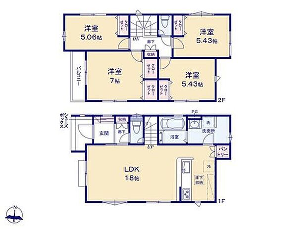 【4LDK】対面キッチン採用の開放感ある広々18帖のLDK☆
ご家族の会話が自然に生まれるリビング階段を採用しています♪