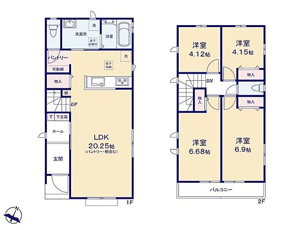 【4LDK】◇LDK20帖超☆対面式キッチン&リビングイン階段採用!◇あると嬉しい大容量のパントリー付き!ストック品もラクラク収納◎◇オールフローリング仕様でお掃除ラクラク♪水回り集中設計☆