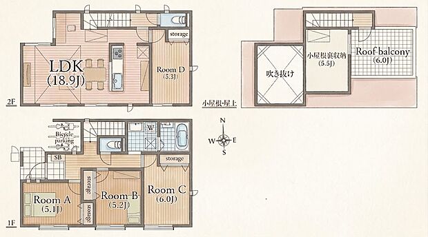 4LDK　5,180万円　土地面積112.39ｍ2　建物面積101.22ｍ2