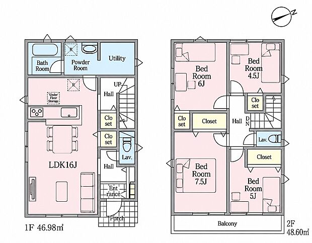 1号棟 4,680万円 土地面積125.01m2(37.82坪)建物面積95.58m2(28.91坪)