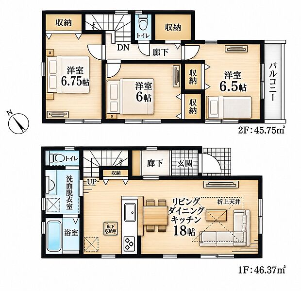 全1棟 3LDK 5380万円 土地面積115.92m2(35.07坪) 建物面積92.12m2(27.87坪)