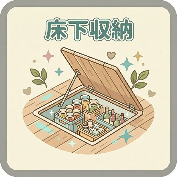 【床下収納】備蓄品や季節家電の収納に大活躍の床下収納。生活空間をスッキリ保ち、キッチン周りも綺麗に片付きます。